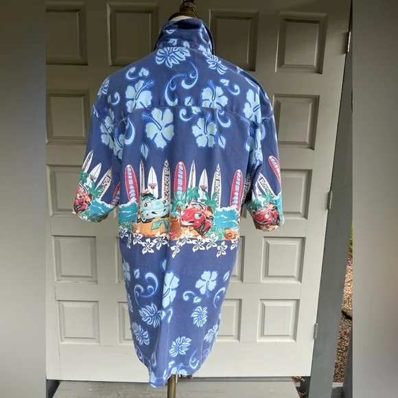 McNeel Palmer Vintage Blue Surfboard Volkswagen Buggy Print Men's Shirt - Picture 2 of 9